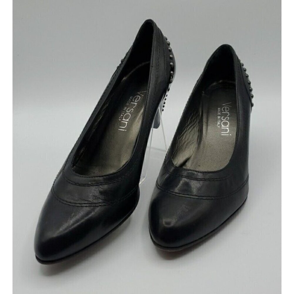 Versani Women's Black  Leather Studded Patent Leather Heels Size 8.5 B